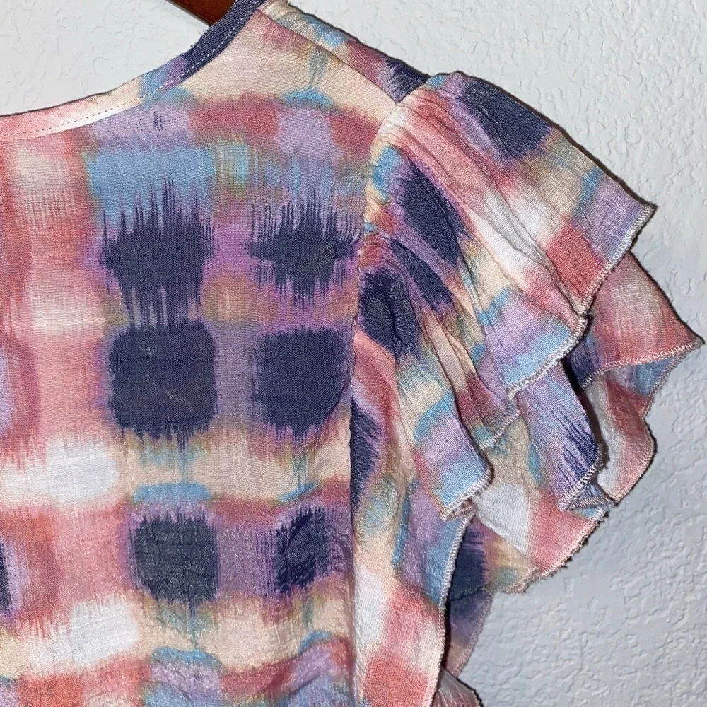Indigo Rose Pink Purple & Blue Plaid Ruffle Blouse